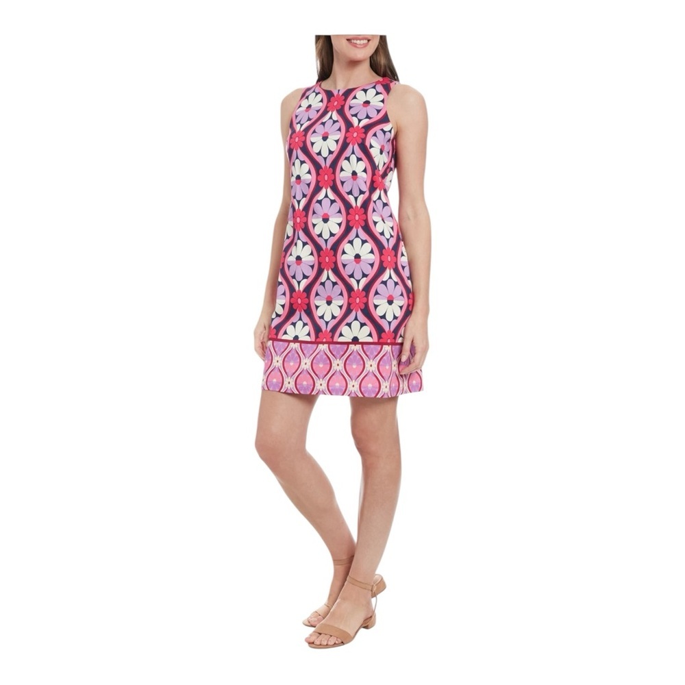 NWT LONDON TIMES Pink Multi Cotton Sateen Shift Mini Dress Size 16